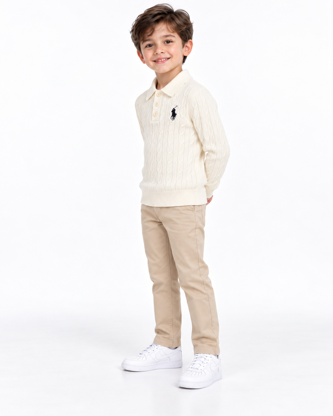 Classic Cable Knit Polo pullover-#00410