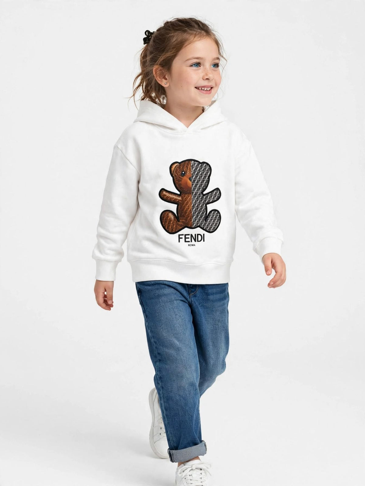 Fendi Girls Teddy Bear Hoodie - Designer Monogram Bear Hoodie #00404