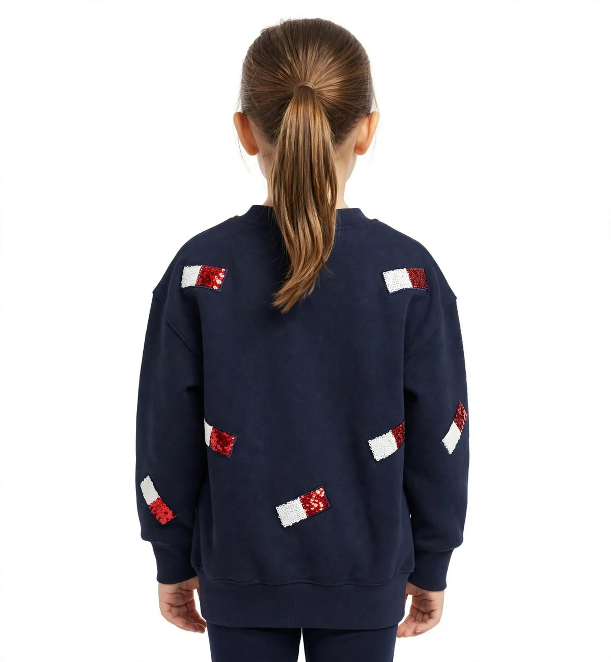 Tommy Hilfiger Girls Sequin Flag Crewneck Sweatshirt -#00402
