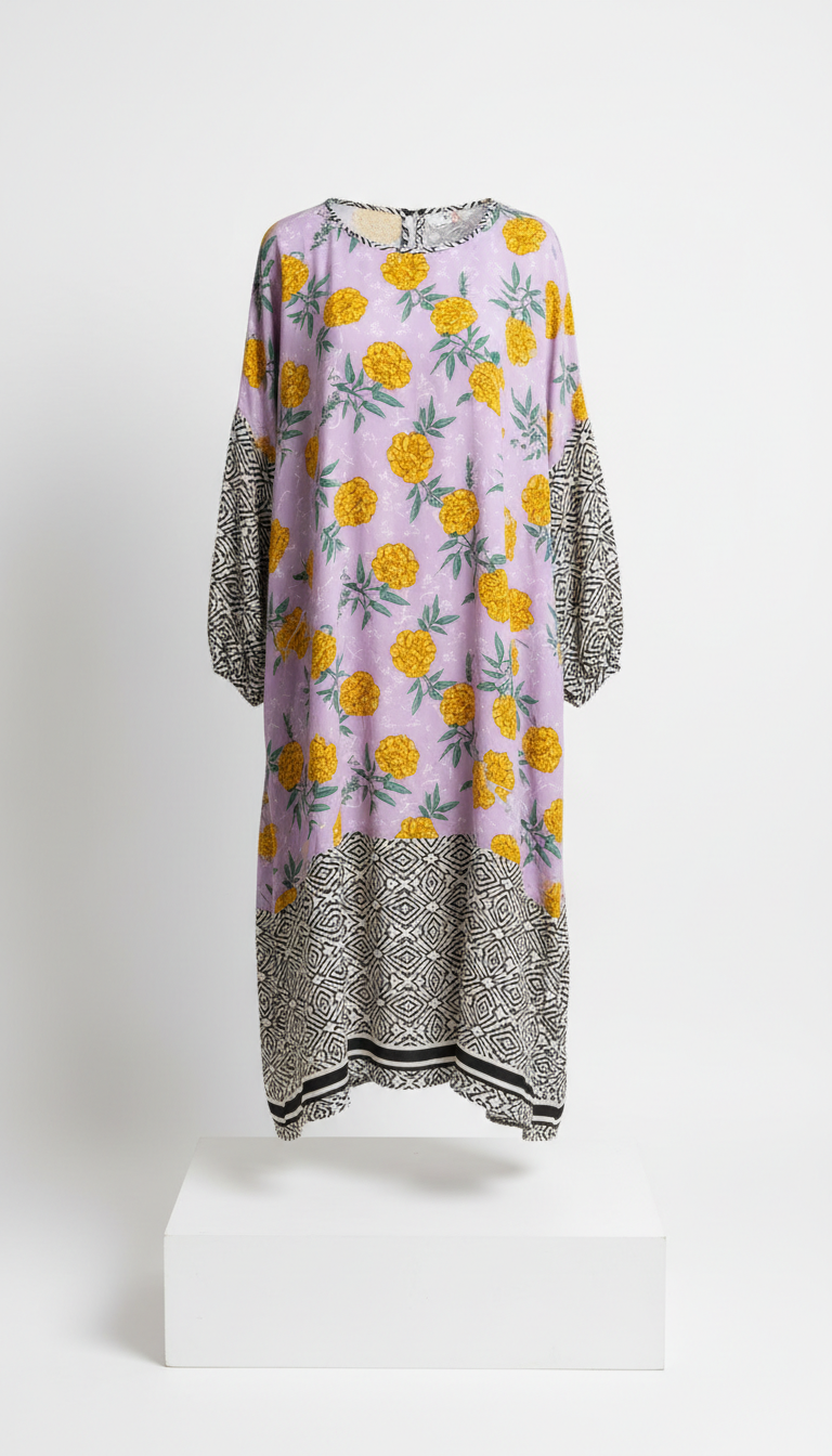 Marigold print cotton dress