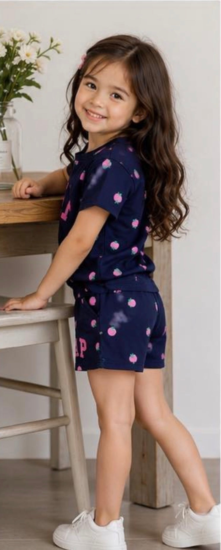 GAP Girls Strawberry 2-Piece Set - Navy Flutter Sleeve Tee & Shorts
#00295