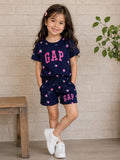 GAP Girls Strawberry 2-Piece Set - Navy Flutter Sleeve Tee & Shorts
#00295