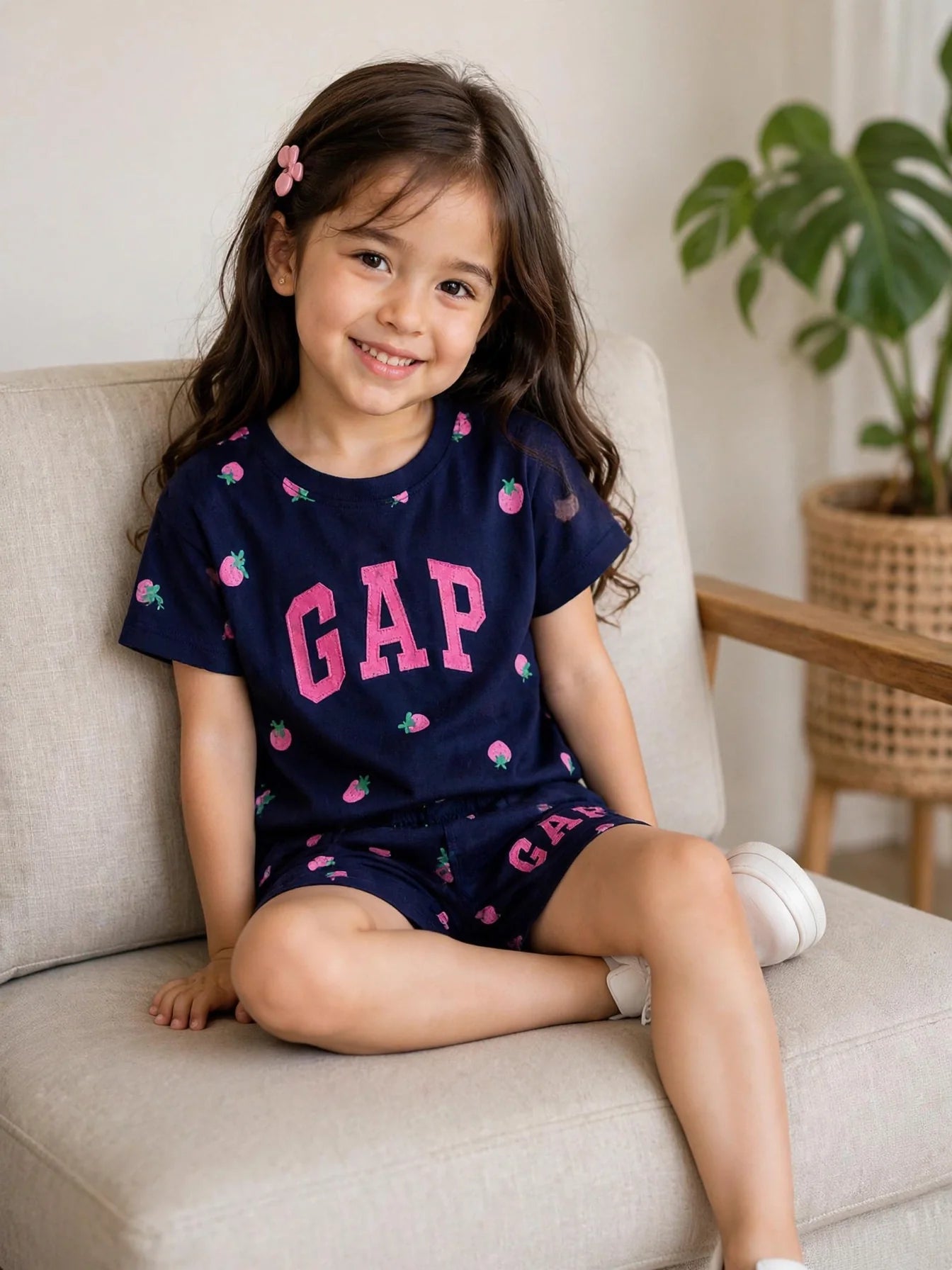 GAP Girls Strawberry 2-Piece Set - Navy Flutter Sleeve Tee & Shorts
#00295