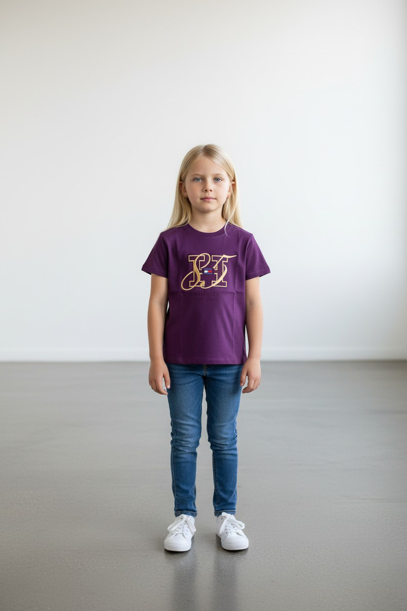 Tommy Hilfiger Kids Embroidered Monogram T-Shirt – Purple-#00267
