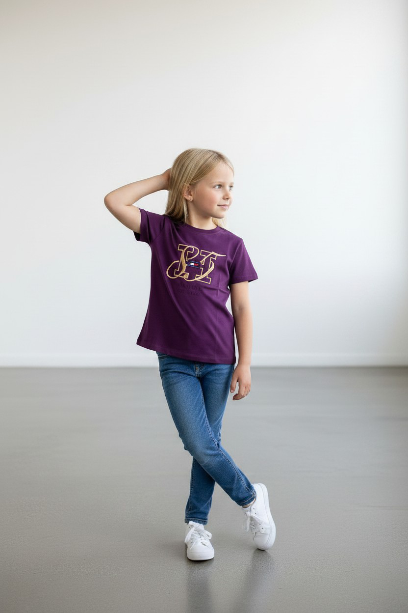 Tommy Hilfiger Kids Embroidered Monogram T-Shirt – Purple-#00267