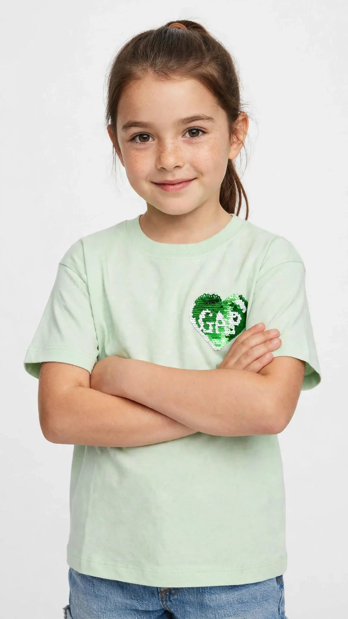 GAP Girls Sequin Heart T-Shirt - Kids Flip Sequin Tee -#00385