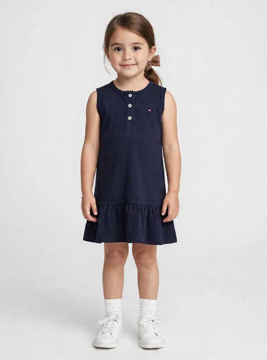 Tommy Hilfiger Girls' Polo Ruffle Dress - 100% Cotton Summer Dress #00359