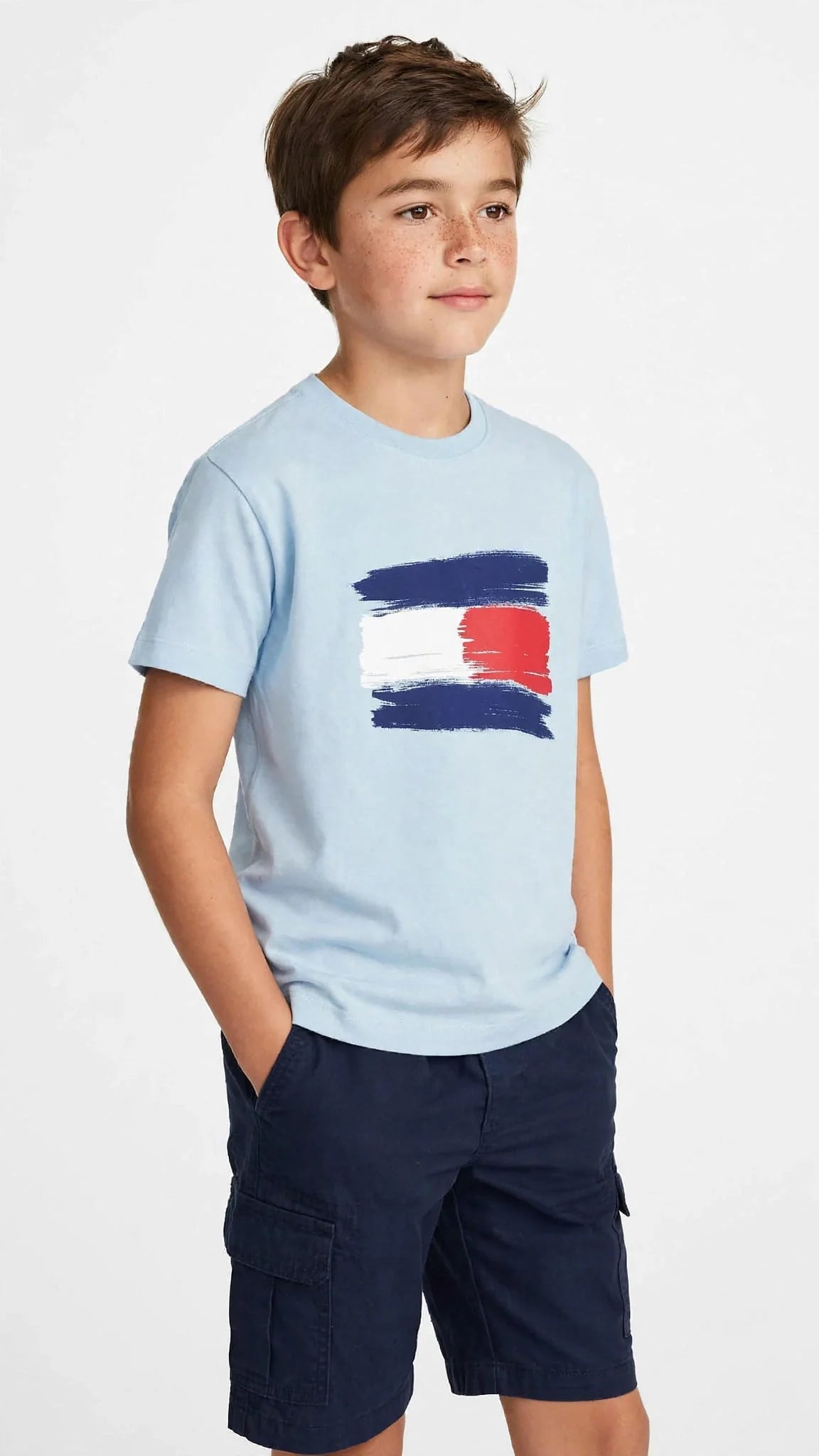 Tommy Hilfiger Boys Brushstroke Flag T-Shirt - Kids Cotton Tee #00384
