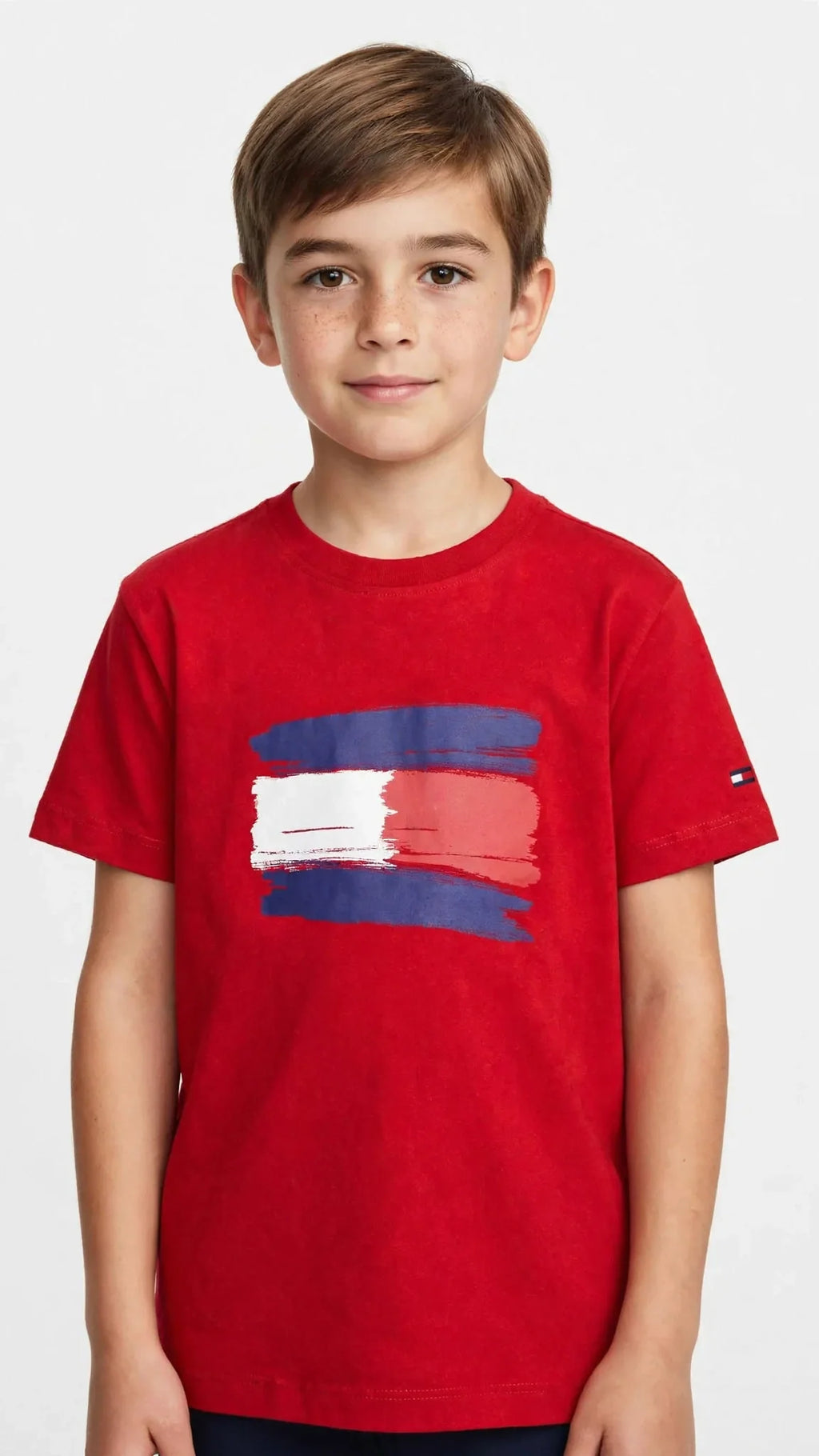 Tommy Hilfiger Boys Brushstroke Flag T-Shirt - Kids Cotton Tee #00384