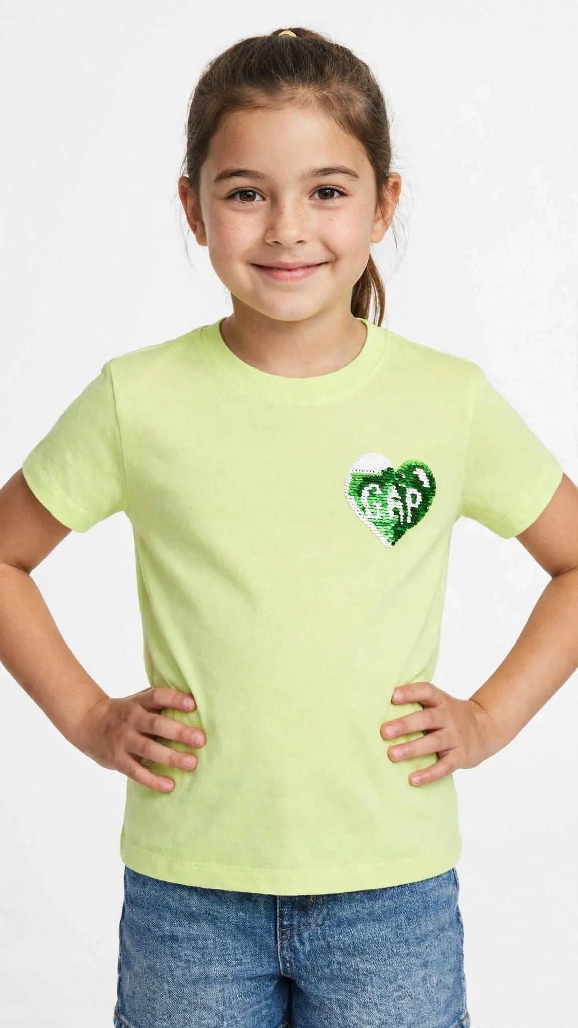 GAP Girls Sequin Heart T-Shirt - Kids Flip Sequin Tee -#00385