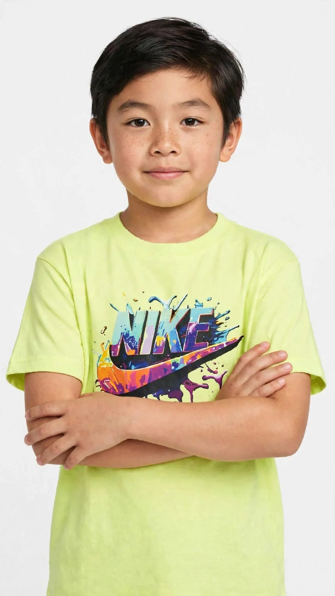 Nike Kids Unisex Graphic T-Shirt - Colorful Drip Logo - Lime & Navy #00383
