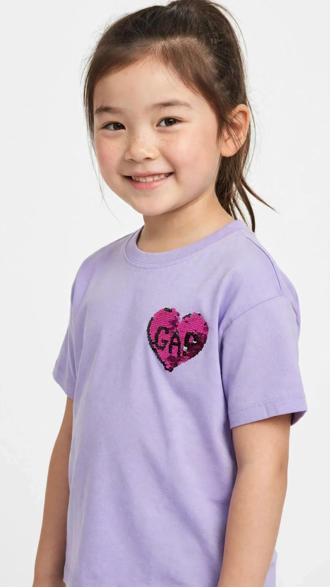 GAP Girls Sequin Heart T-Shirt - Kids Flip Sequin Tee -#00385