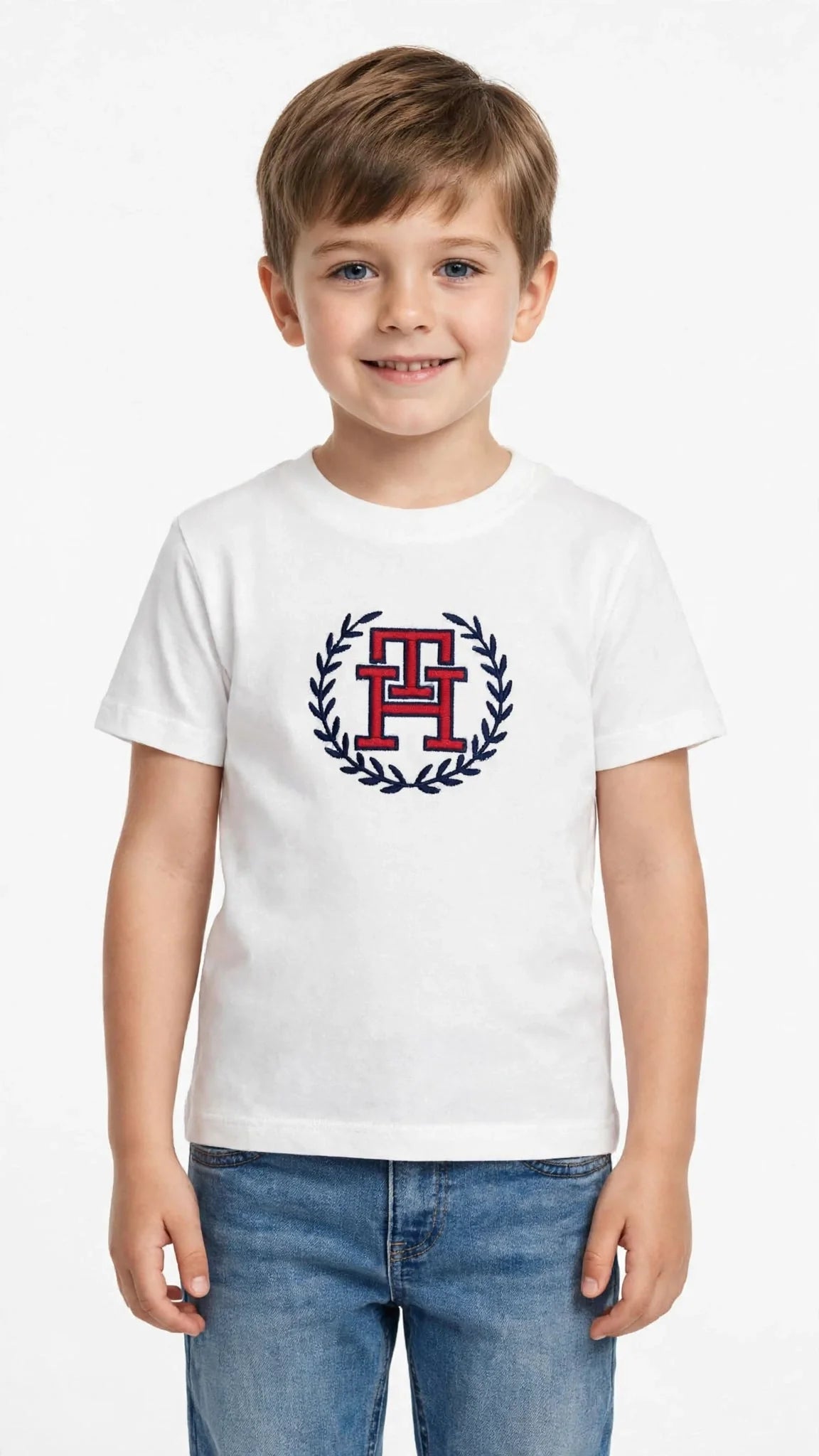 Tommy Hilfiger Kids T-Shirt - White TH Monogram Laurel Wreath Tee -00394
