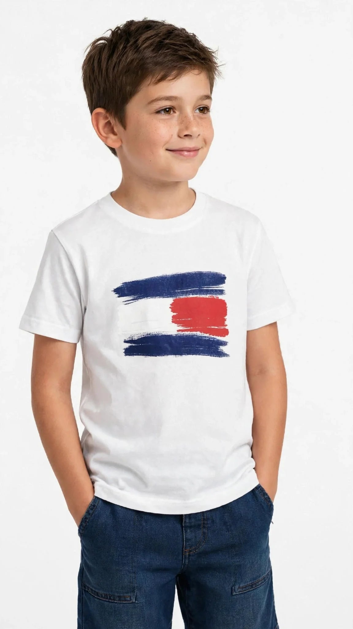 Tommy Hilfiger Boys Brushstroke Flag T-Shirt - Kids Cotton Tee #00384