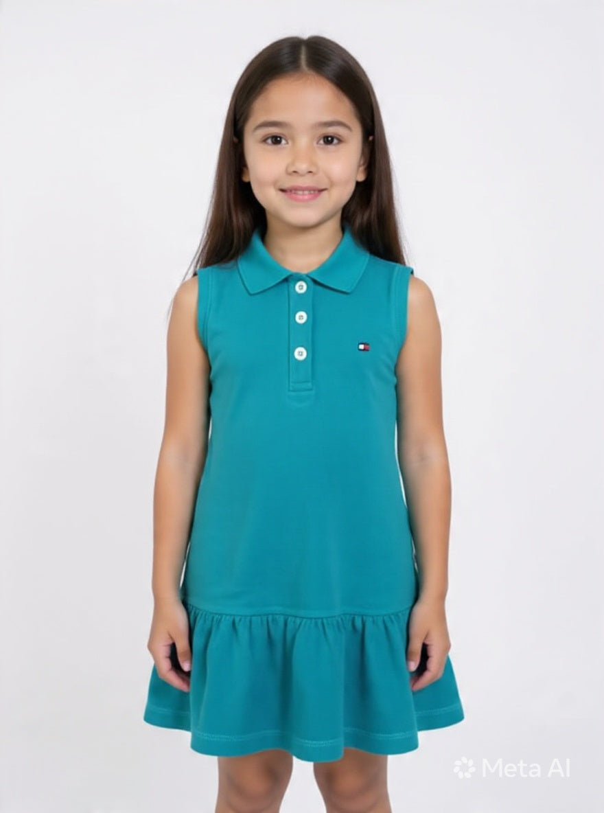 Tommy Hilfiger Girls' Polo Ruffle Dress - 100% Cotton Summer Dress #00359