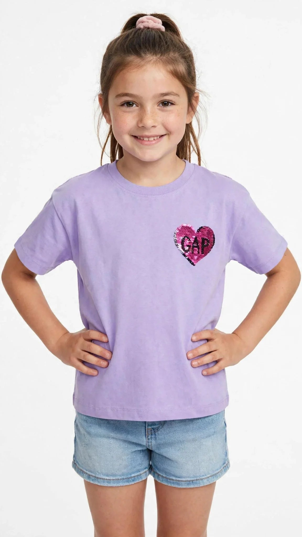 GAP Girls Sequin Heart T-Shirt - Kids Flip Sequin Tee -#00385