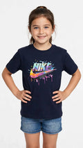 Nike Kids Unisex Graphic T-Shirt - Colorful Drip Logo - Lime & Navy #00383