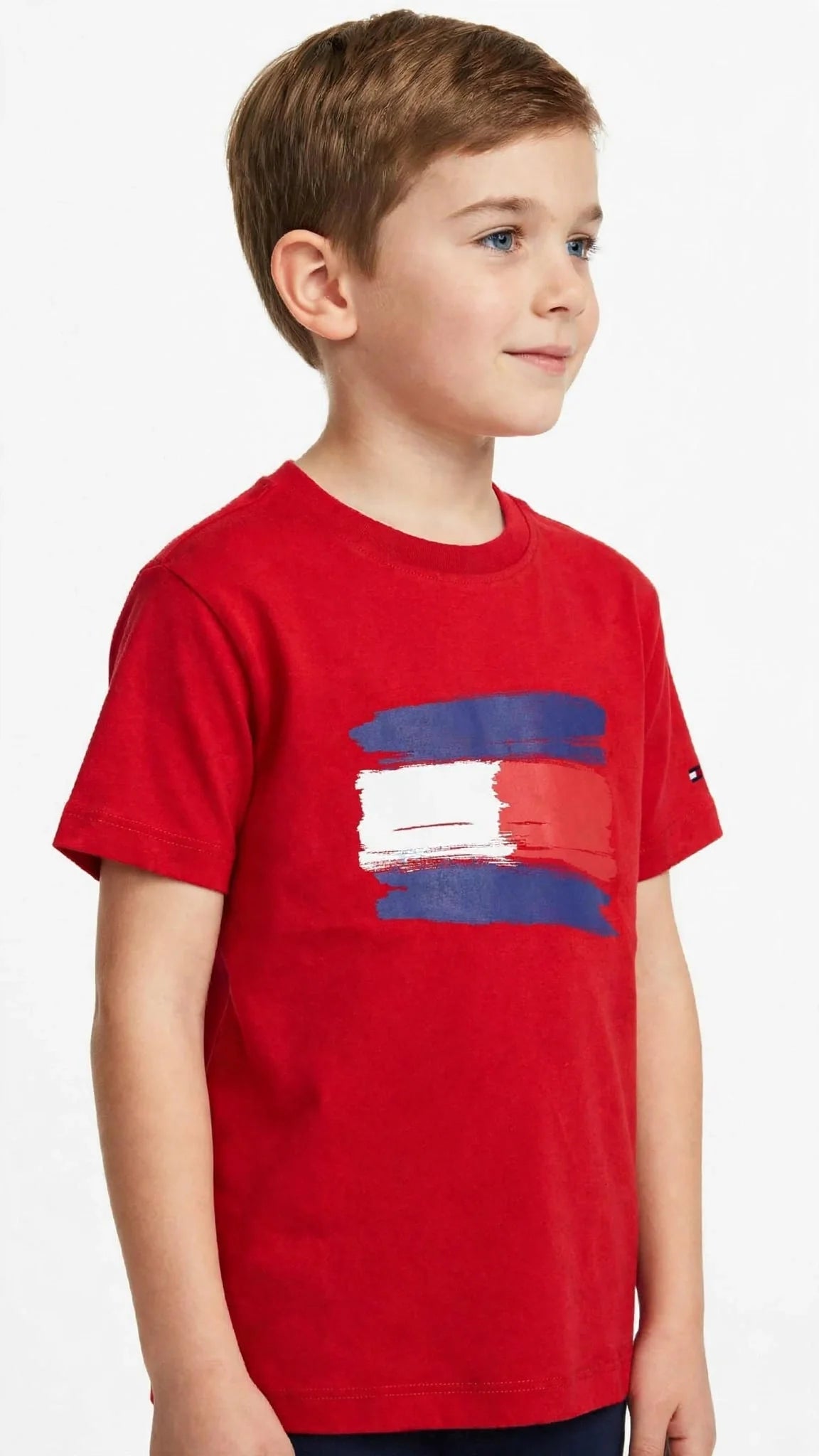 Tommy Hilfiger Boys Brushstroke Flag T-Shirt - Kids Cotton Tee #00384