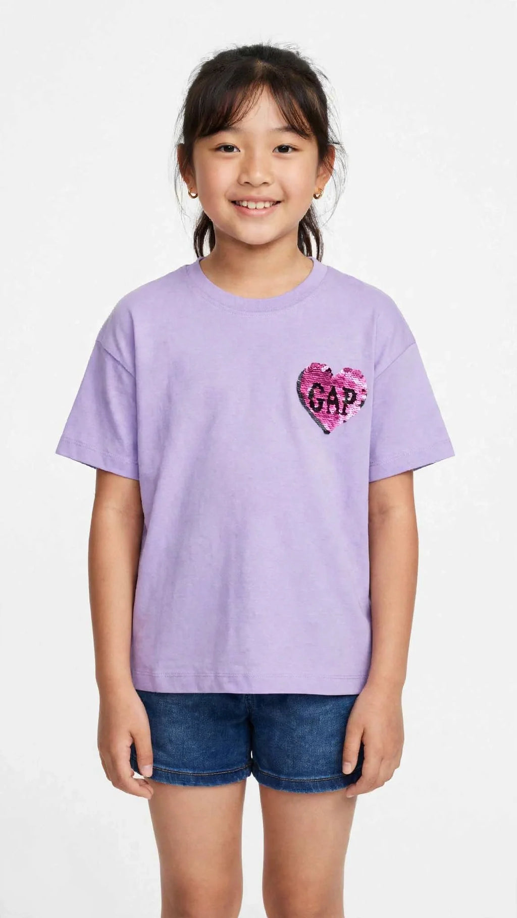GAP Girls Sequin Heart T-Shirt - Kids Flip Sequin Tee -#00385