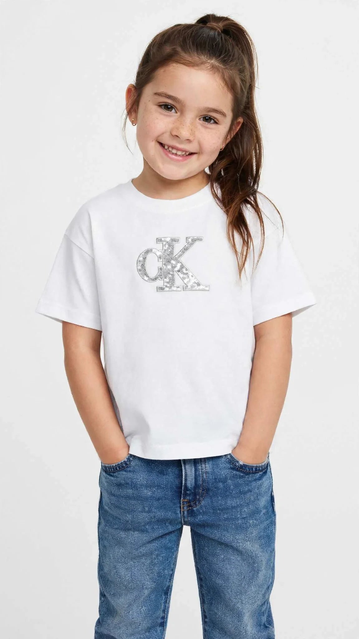 Calvin Klein Kids T-Shirt - CK Rhinestone Logo Tee -#00389