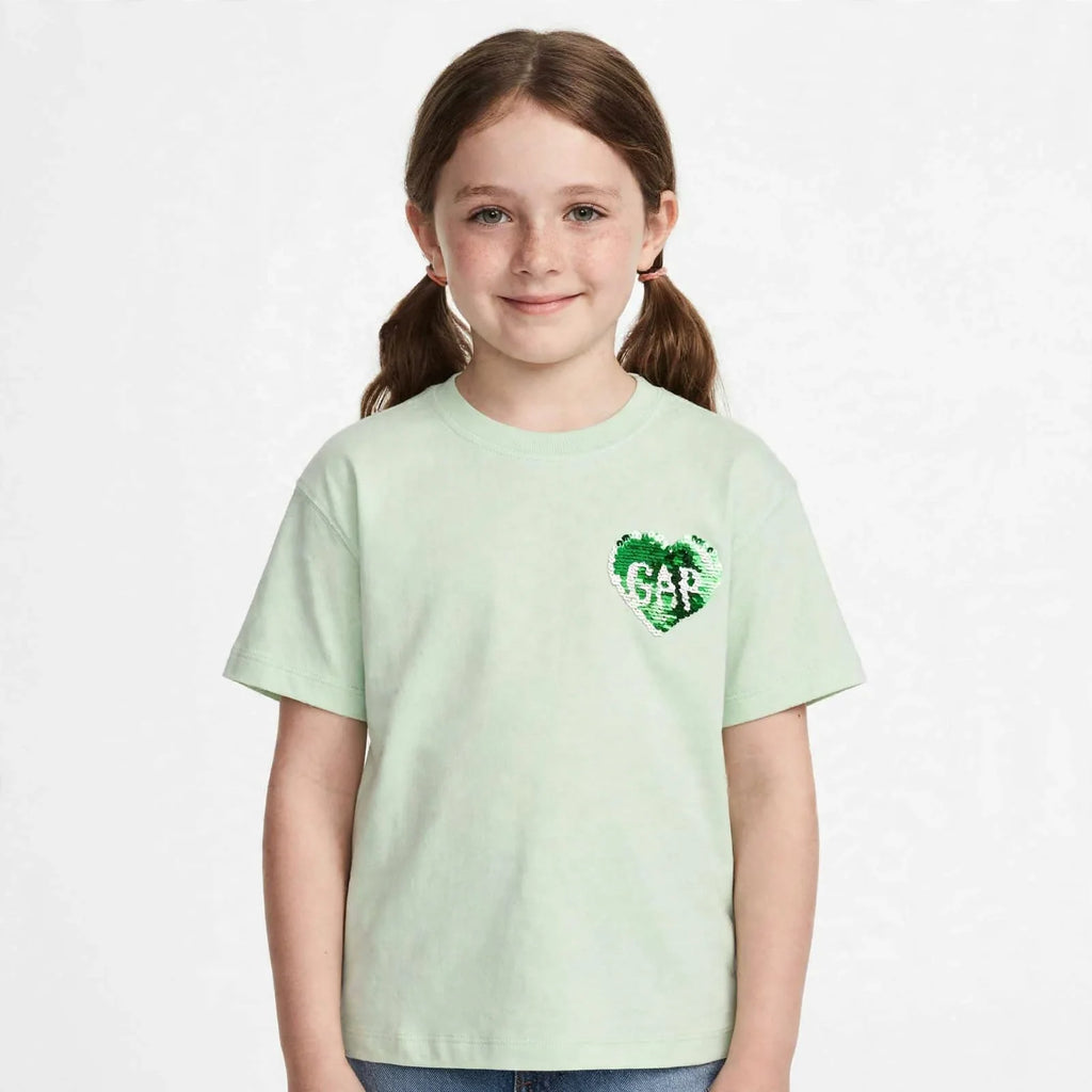 GAP Girls Sequin Heart T-Shirt - Kids Flip Sequin Tee -#00385