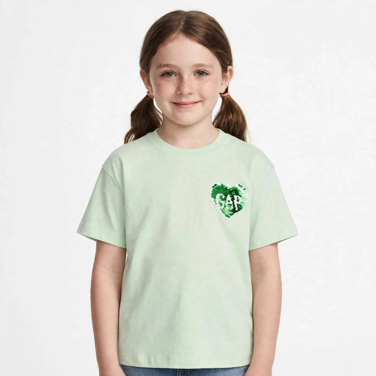 GAP Girls Sequin Heart T-Shirt - Kids Flip Sequin Tee -#00385
