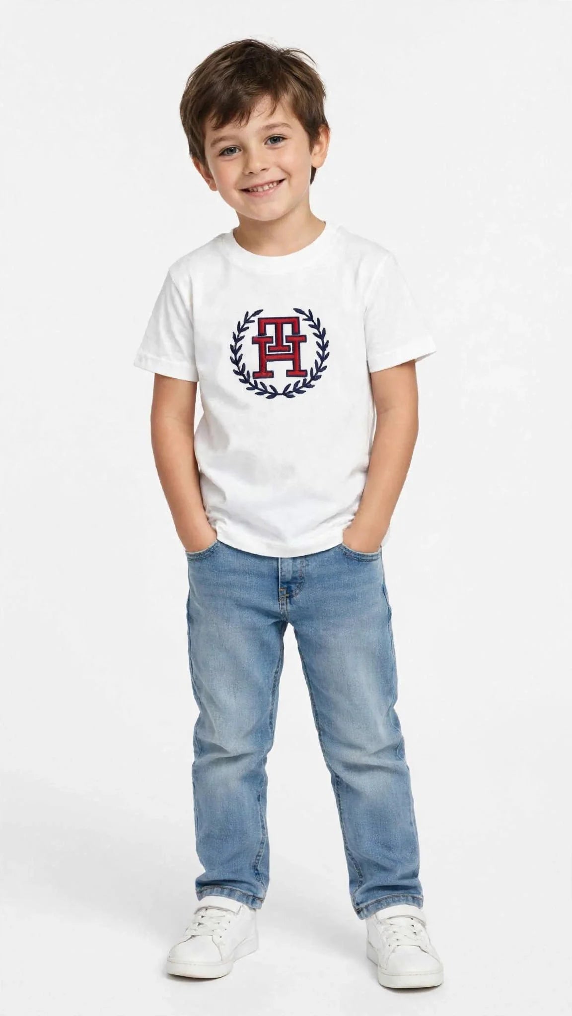 Tommy Hilfiger Kids T-Shirt - White TH Monogram Laurel Wreath Tee -00394