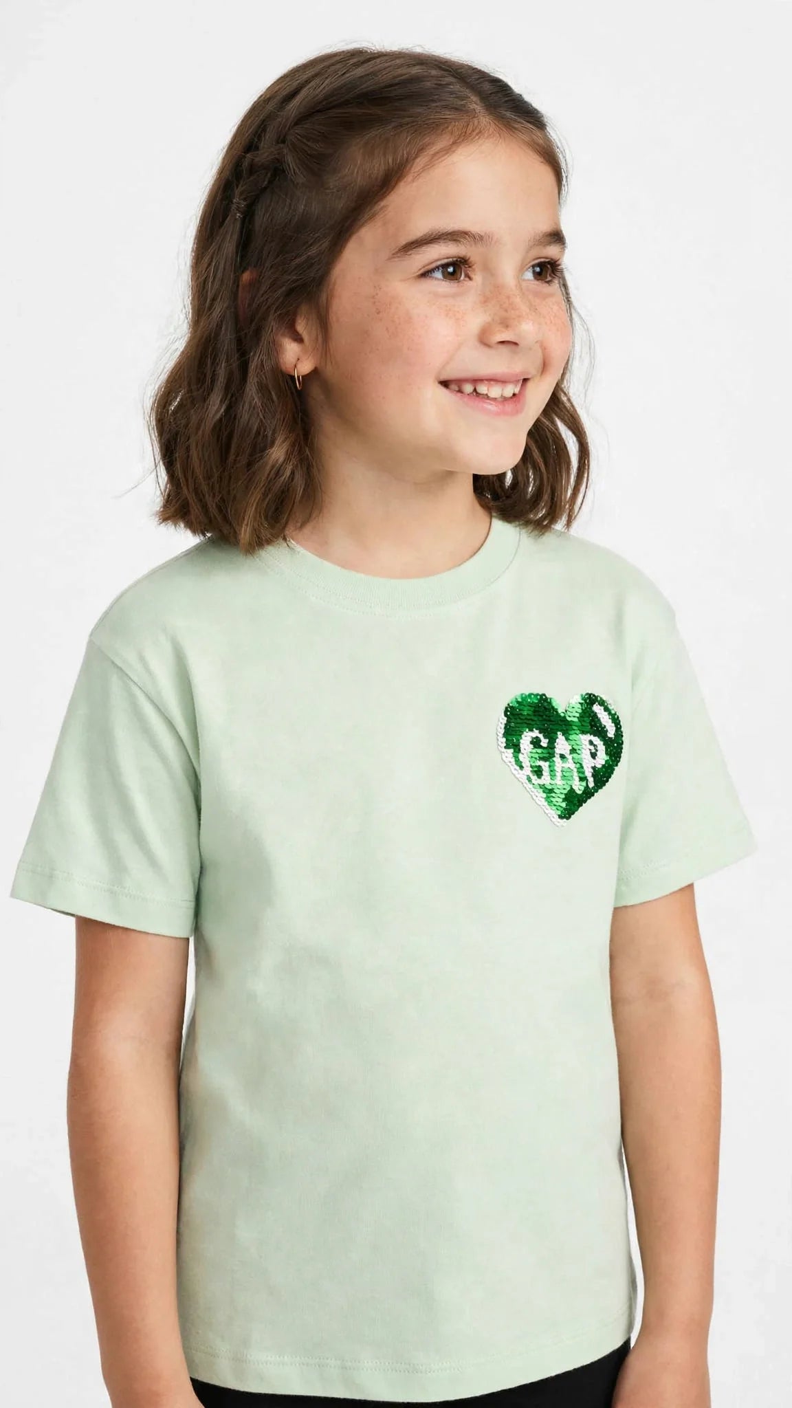 GAP Girls Sequin Heart T-Shirt - Kids Flip Sequin Tee -#00385